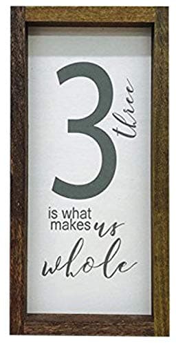 Rustic Farmhouse Wood Sign - Family of 3 Makes Us Whole - 6" x 12" with 1" Walnut Frame