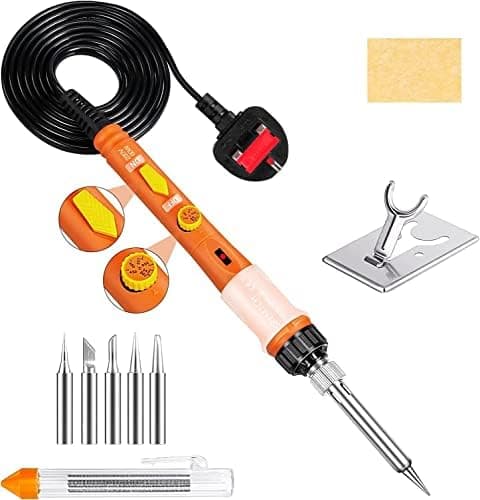 60W Soldering Iron Kit with Adjustable Temperature (200-450°C), 5 Soldering Tips, 17g Solder Wire, Soldering Iron Stand for Electronics Repair and DIY Projects