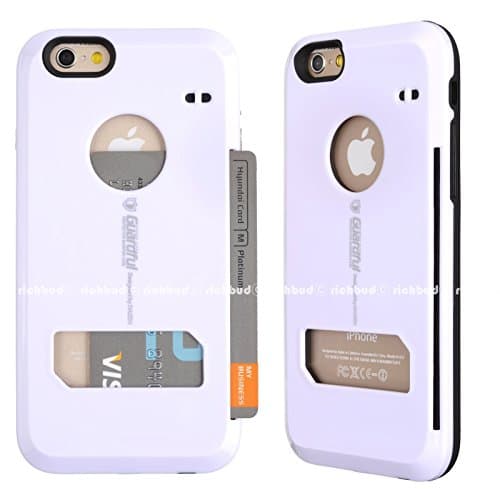iPhone 6 Case,[White] Guardful [Shockproof] Credit Card Case [Dual Layer] Protective Hybrid Case [Coin Standing] with One Card Slot Wallet for iPhone 6 (4.7") (White)