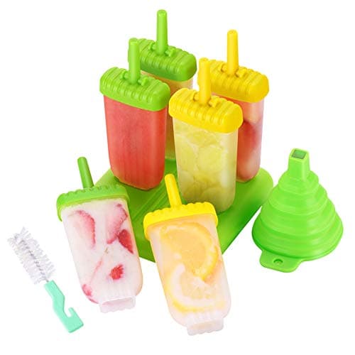 IKICH Popsicle Molds BPA Free 6 PC Easy Release Ice Pop Makers Reusable with Silicone Funnel and Cleaning Brush,Dishwasher Safe