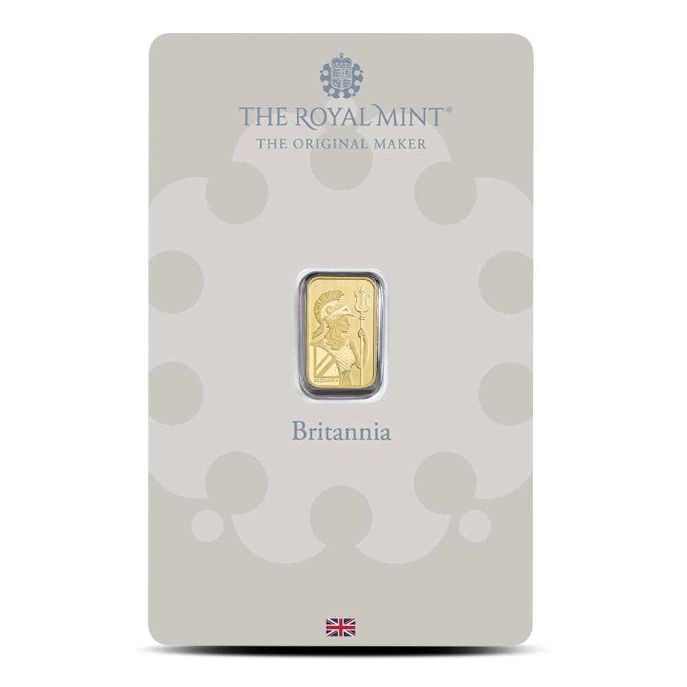 1 Gram British Gold Britannia Bar (New w/Assay) allows display in gift pouch