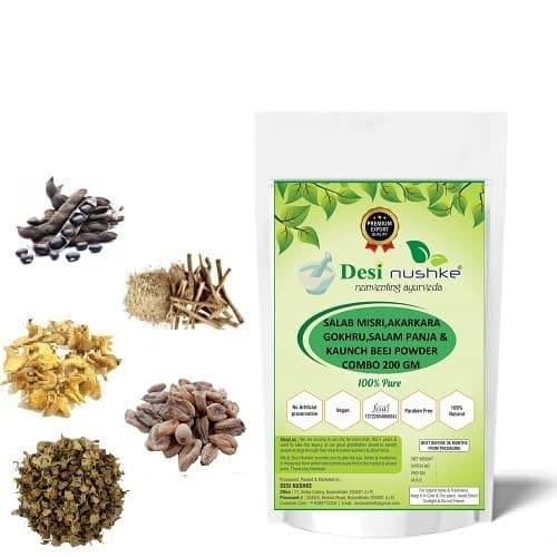 Gokhru, Salab Mishri, Kaunch Beej, Salam Panja & Akarkara Root Powder for Men 200gm |1 Month Combo Pack | Herbal Energy Booster 100% Natural & Ayurvedic Blend