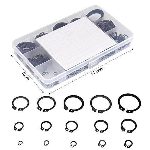 FandWay 320Pcs 15-Sizes 65Mn Steel External Circlips Snap Retaining Rings,C-Clip Retaining Clip Ring Assortment Set,M4-M28
