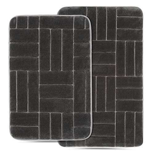 2 Piece Bathroom Rugs Set - Memory Foam Non Slip Shower Bath Mats, 1 Small Size 16 x 23 in. 1 Large Size 20 X 31 in, Gray/Line