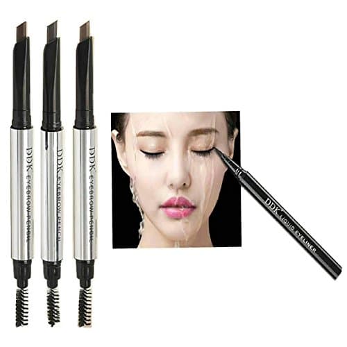 Tailisha Nicebelle DDK Set of 2 Eyeliner pencil & Eyebrow pencil, Cold Waterproof, Anti-Sweat, Warm Water Washable Eyeliner (Light Brown Eyebrow+Black Eyeliner)