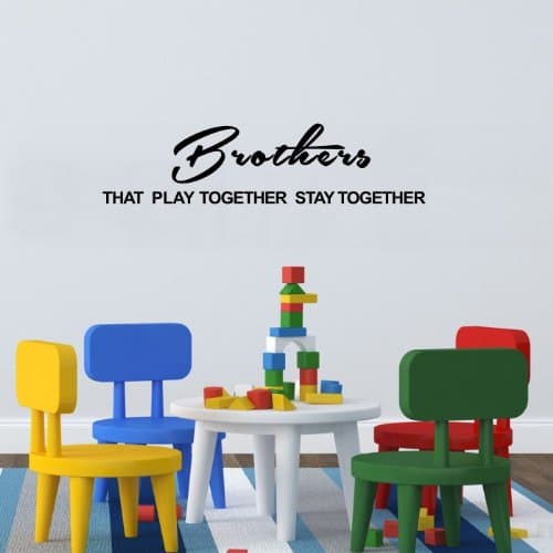Inspirational quote wall art decor for boys room BROTHERS PLAY TOGETHER STAY TOGETHER vinyl words art sticker (Black)