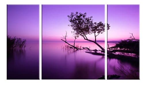 Wieco Art 3 Piece Purple Lake Canvas Prints Wall Art Grace Pictures Paintings Ready to Hang for Living Room Bedroom Home Decorations Modern Stretched and Framed Contemporary Landscape Giclee Artwork
