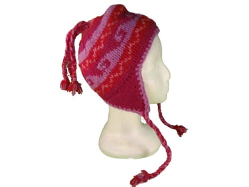 Ragged Ends Bohemian Youth Handwoven 100% Wool Cold Winter Hat Nepal Fair Trade Pink, Purple