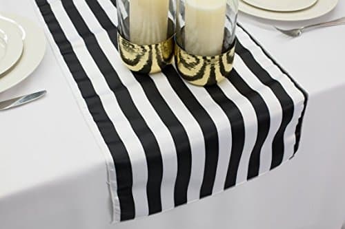 L'Amour Satin Wedding Table Runner 14" x 84" (Black and White Stripe)