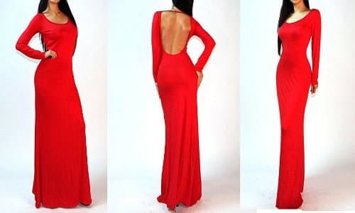 Rsan Women's Backless Maxi Party Dresses (Red, Large)