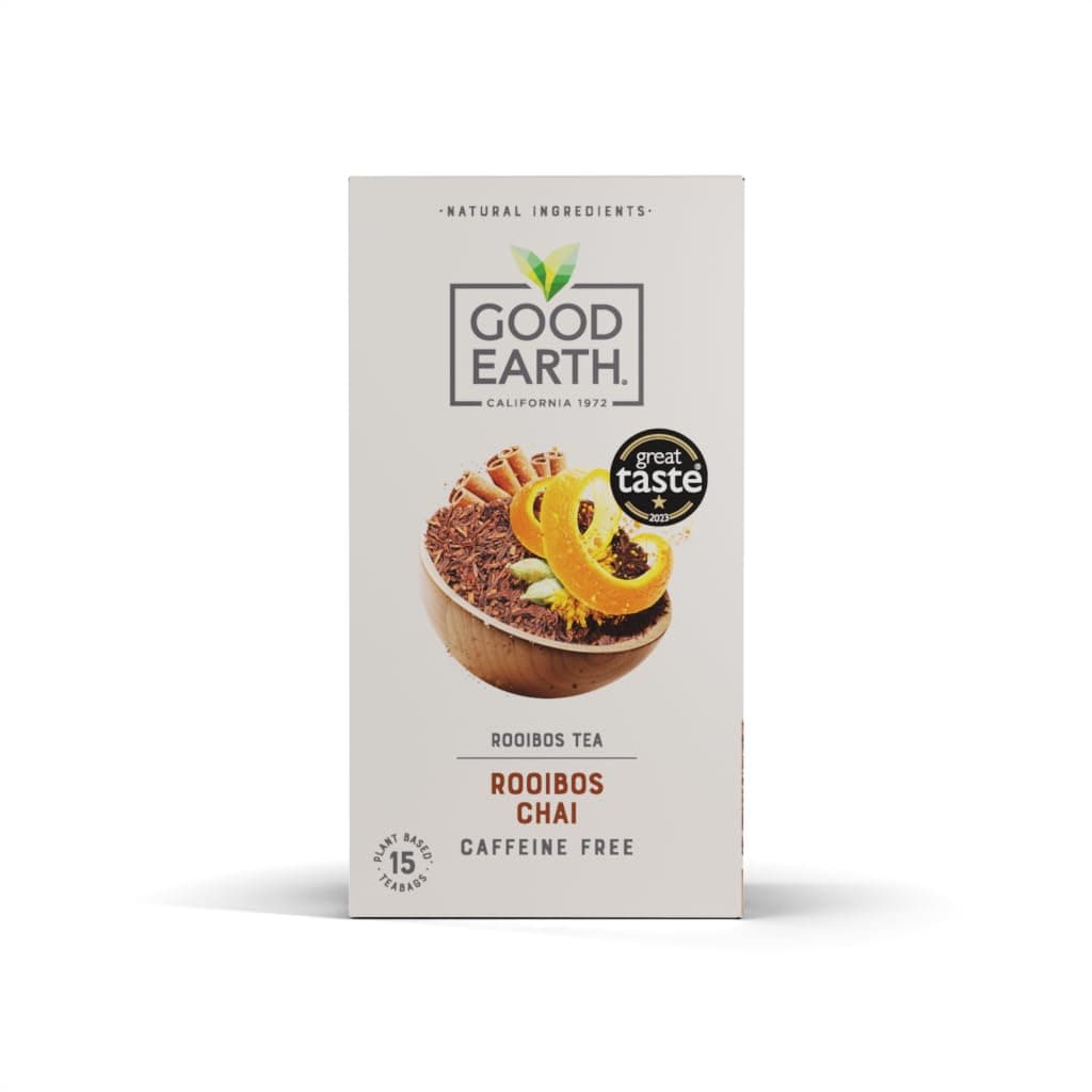Good Earth Tea Co. Rooibos Chai Tea Bags – Spiced Chai Blend with Rooibos, Cardamom, Clove and Black Pepper – 15 Plant-Based Teabags