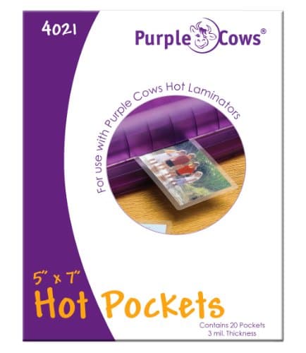 Purple Cows Hot Pockets Hot Laminating Pouches, 5x7 Inches, 20 Pouches Per Pack, Clear (4021)