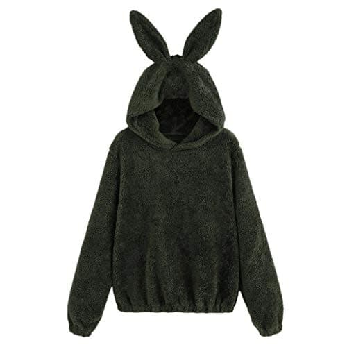 Hoodies for Women, Misaky Solid Casual Plus Size Plush Long Sleeve Hooded Sweatshirt Jumper Tops with Bunny Ears(Brown, XXXL)