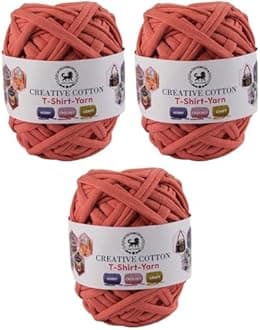 NESTNHAVEN Creative Cotton T-Shirt Yarn Carpet, Knitting Yarn for Hand Knitting DIY Bags, Baskets, Blanket, Cushion Crocheting Projects 200 GMS (Terracotta Red) | (300 Gm)
