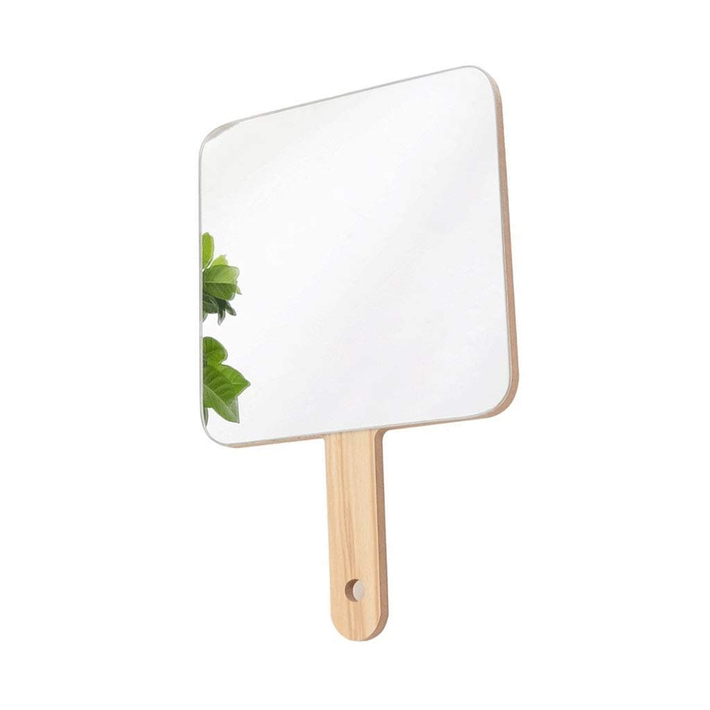 JUNMEI Single Side Hand Held Makeup Wood Mirror，Hand Mirrors Hanging,Travel Mirror with Handle(6" Wood Color)