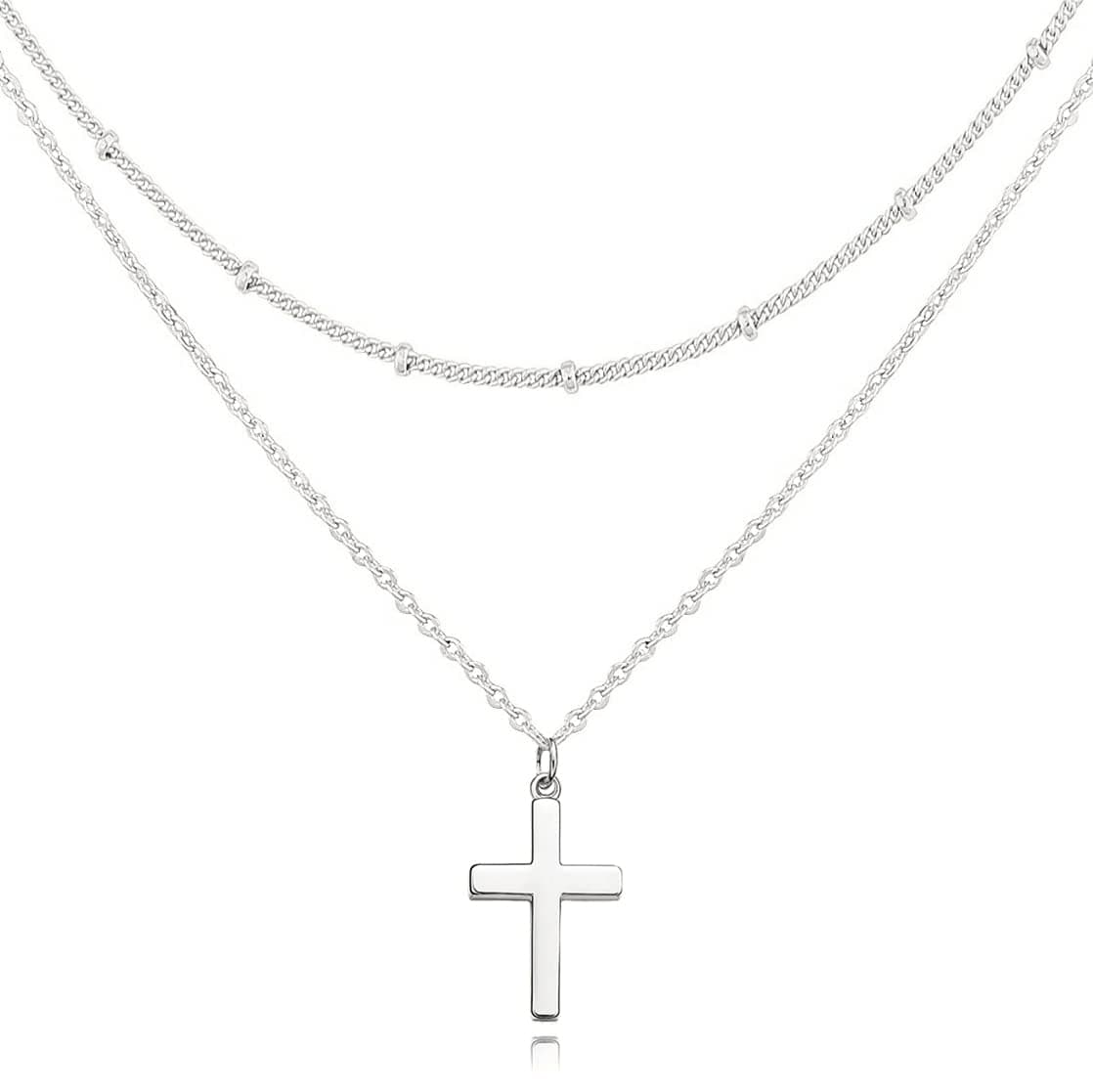 Moodear Cross Necklace for Women - Dainty 925 Sterling Silver/Gold Plated Layered Cross Pendant Simple Small Necklaces for Women Trendy Jewelry Gifts