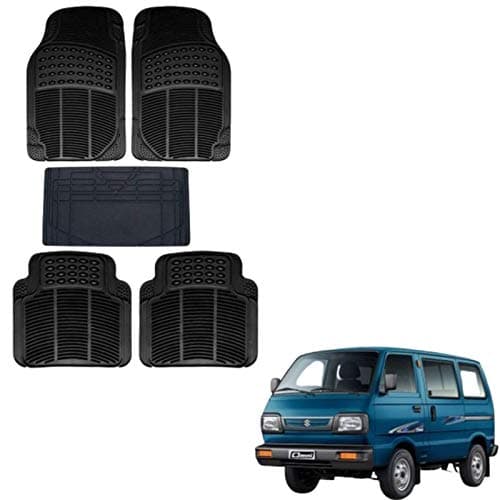 Autokaar Rubber Car Foot Mat for Maruti Omni (Set of 5, Black)
