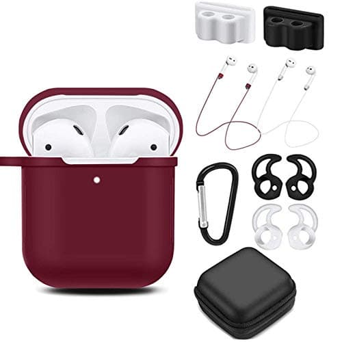 AirPods Case 9 in 1 Airpods Accessories,HULOSAN Airpods Protective Silicone Case Cover and Skin Compatible with Apple 1&2 Wireless Charging Case- with [Front LED Visible] - Rosy