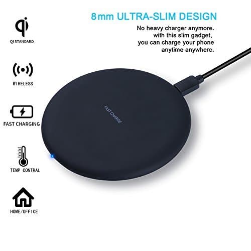 Mini Fast Wireless Charger Pad - AatalTV New Version Charger Pad with Anti-Slip Rubber Supports Wireless Charging on Qi Compatible Smartphone for iPhone X, iPhone 8/8 Plus Galaxy S8, S8+ (Black)