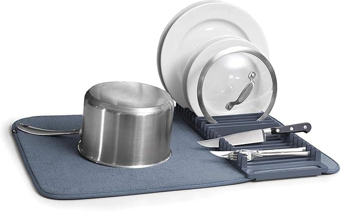 GLOWICK Collapsible Dish Drying Rack with Microfiber Mat, Space Saving Dish Drying Solutions, Microfiber Dish Utensils Drying Mat/Rack for Kitchen Counter Top (1Pcs)