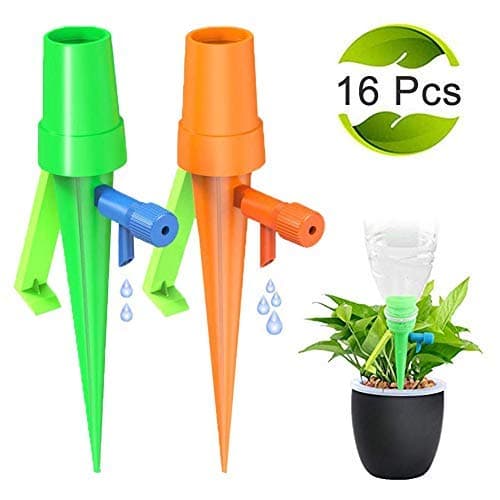 Plant Self Watering Spikes System 16 Pcs, with Slow Release Control and Anti-Tilt Bracket, Suitable for All Bottles