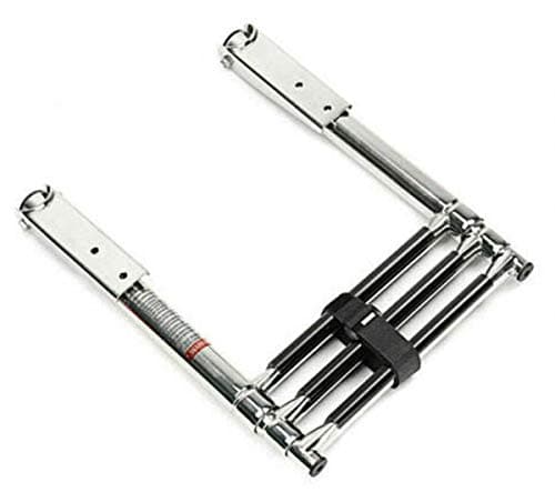 ISURE MARINE 3 Step Stainless Steel Telescoping Boat Ladder Dock Ladder Pontoon Boat Ladder Swim Step Folding telescoping Ladder Swimming Upper Platform Pontoon Boat Ladder