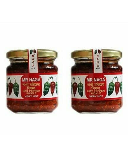 Naga Hot Chilli Pepper Pickle Sauce 190 Grams x 2 Jars, Ghost Pepper Pickle Sauce, Mr Naga Hot Pepper Pickle, Hot Recipe, Securely Packed, Manufactured in The UK