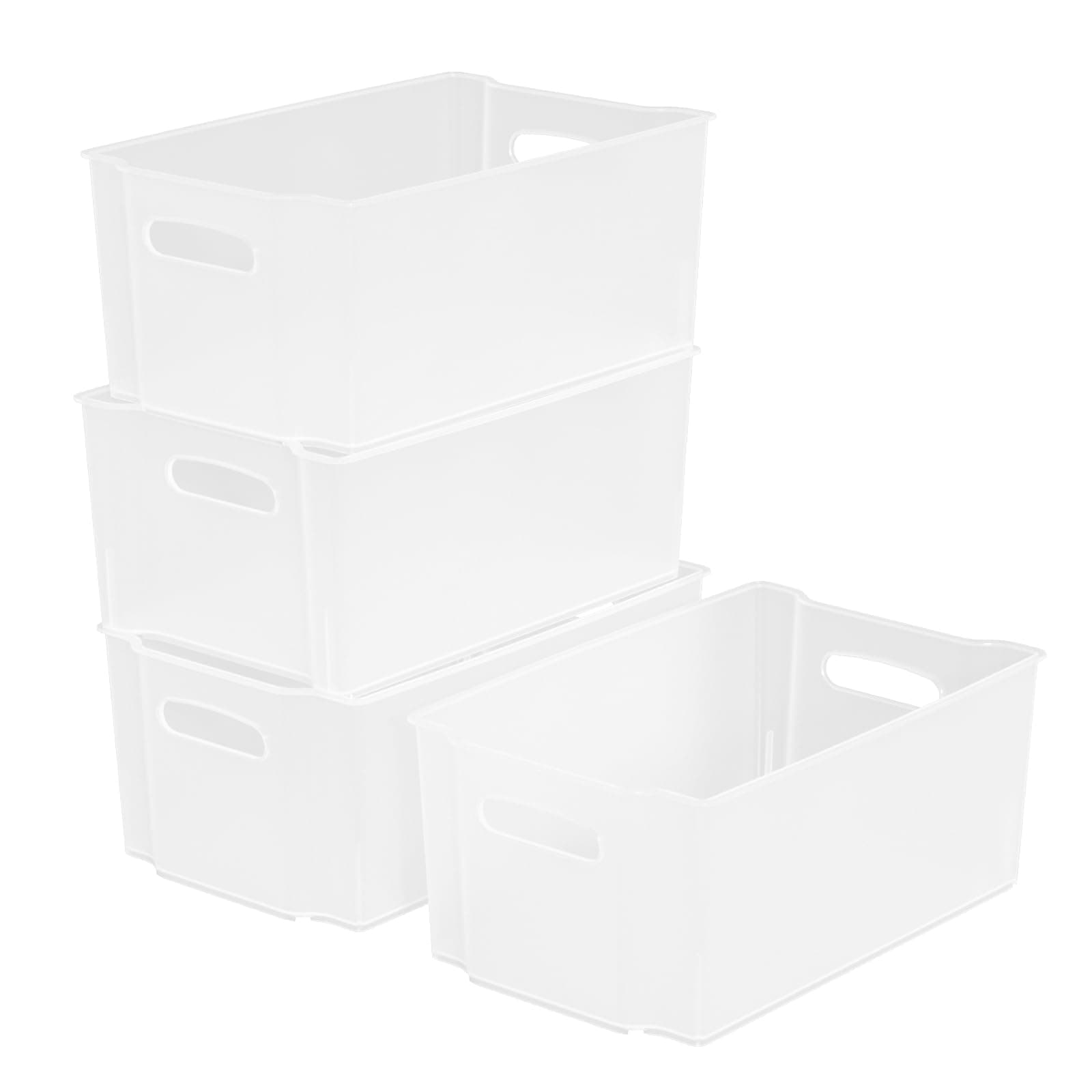 4-Pack Plastic Freeze Bin, Stackable Freezer Storage Boxes, Chest Freezer Storage Containers, Matte Transparent
