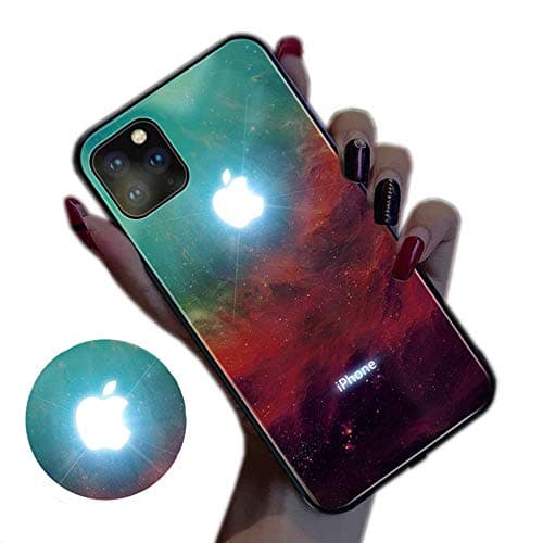 ESACLM Glowing Case for iPhone 11, iPhone 11 Pro Cases Led Logo Light iPhone Case Light Up Logo Case Illuminate Cover Tempered Glass Back Cover Protective Case,A,iPhone11ProMax