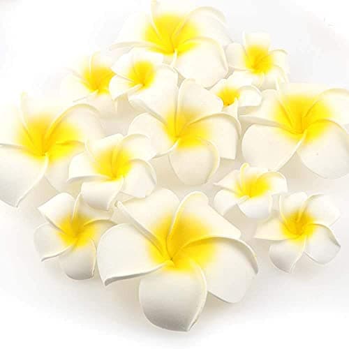 SATYAM KRAFT 24 Pcs Artificial Big Fake Foam Hawaii Beach Water Floating Flowers, Plumeria Flower for Pooja Thali & Events, Home,Valentine's Day Decoration (White, 6 cm)