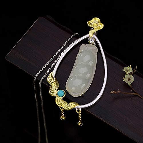 Silver S925 silver and Tian Yufu bean pendant retro necklace pendant,minimalist,couple,retro Pendant