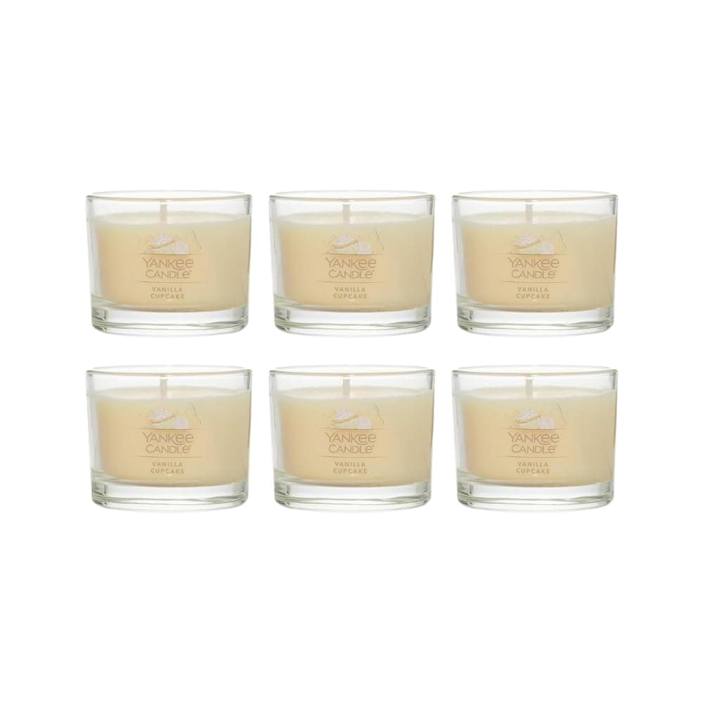 Signature Votive Mini Candle Jar, Vanilla Cupcake Scent, Natural Soy Wax Blend Candle with Natural Fiber Wick, 1.3 OZ Glass Jar (Pack of 6)