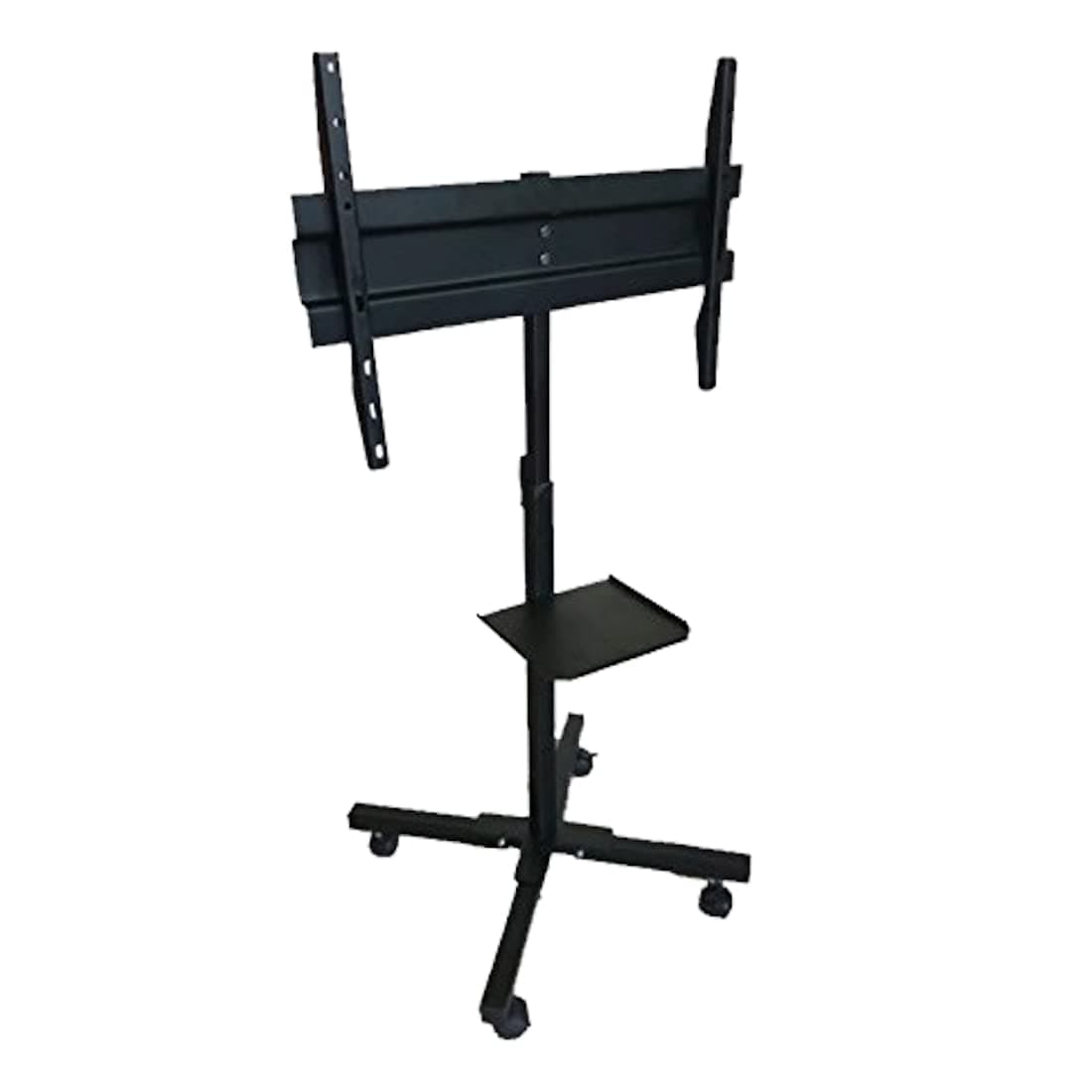 Smart Shelter Universal TV Stand, Heavy Duty Floor Mount Trolley with Detachable Set Top Box Tray for LCD, LED, Televisions and Monitors 16" to 55", Height Adjustable, Metal, Capacity Upto 80Kg, Black