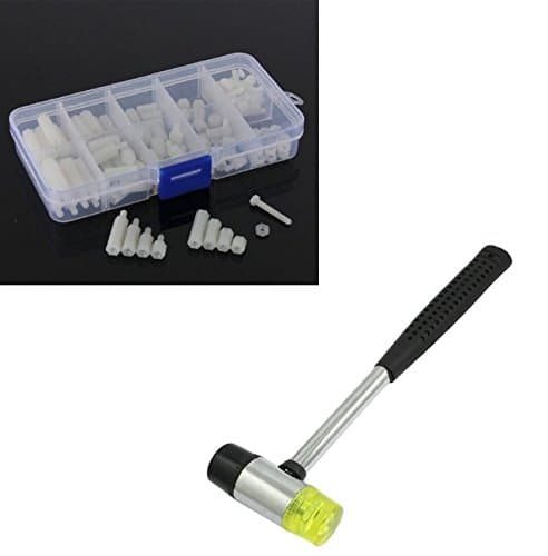 1.2inch 3.0cm Dia Head Black Clear Green Plastic Rubber Hammer Jewelry Home Hammer+120Pcs M3 Nylon Hex Spacers Screw Nut Stand-off Plastic Accessories Assortment White