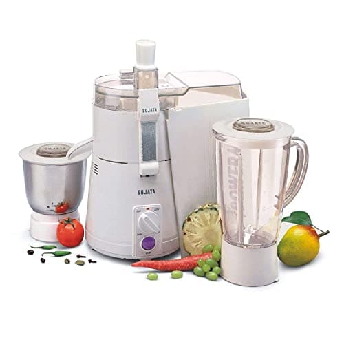 Sujata Powermatic Plus, Juicer Mixer Grinder with Chutney Jar, 900 Watts, 3 Jars (White)