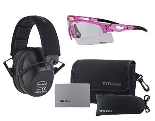 TITUSSlim-line Earmuffs and Safety Glasses Combo Pack (Olive, Pink Frame w/Clear Lens)