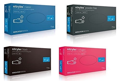 Mercator Medical Nitrile Examination Gloves Disposable Vinyl Disposable Gloves Black/Blue/Pink collars S M L XL Latex Free Non-Sterile