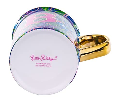 Lilly Pulitzer Initial Ceramic Coffee Mug, 14 Oz Tea Cup, Cute Mug with Gold Handle and Gift Box, G (How You Like Me Prowl)