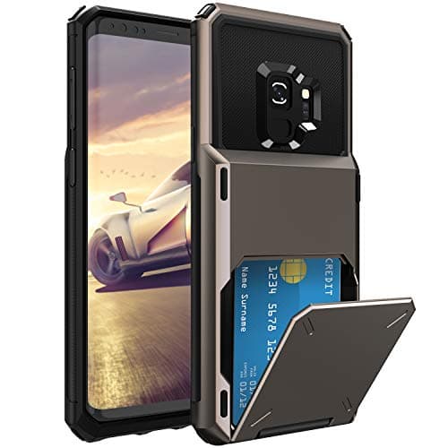 ELOVEN Wallet Card Series for Galaxy S9 Case with Card Slot Hidden Credit Card ID Cover Shock Absorption Heavy Duty Drop Protection Rugged Bumper Protective Cover for Samsung Galaxy S9,Gun Metal