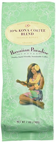 Hawaiian Paradise Coffee 10% Kona French Roast Ground, 7 Ounce