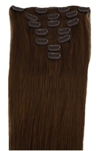 15" Clip in Remy Human Hair Extensions 6# Medium Brown 7pcs 70g