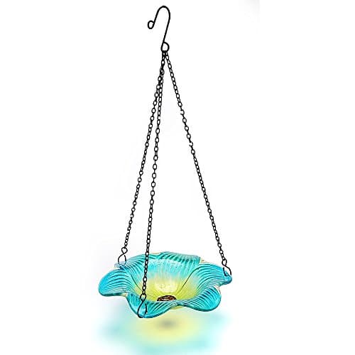 Benrat Hanging Bird Bath ,Hummingbird baths Feeders with Iron Chain,Green Flower Shape,8.3-Inch 