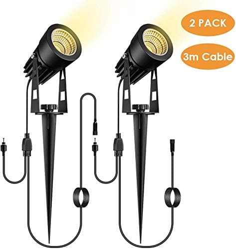 ECOWHO2 Pack Extendable Landscape Spotlights, Low Voltage Landscape Lighting IP65 Waterproof Outdoor Garden Lights for House Yard Pathway Flag Holiday (2700K Warm White, NO Plug)