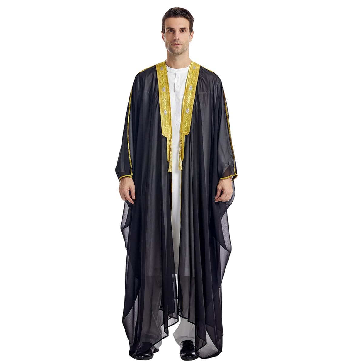 FYMNSI Men's Robe Muslim Clothes Kimono Loose Abaya Dresses Long Sleeve Embroidered Chiffon Kaftan Casual Formal Dubai Thobe