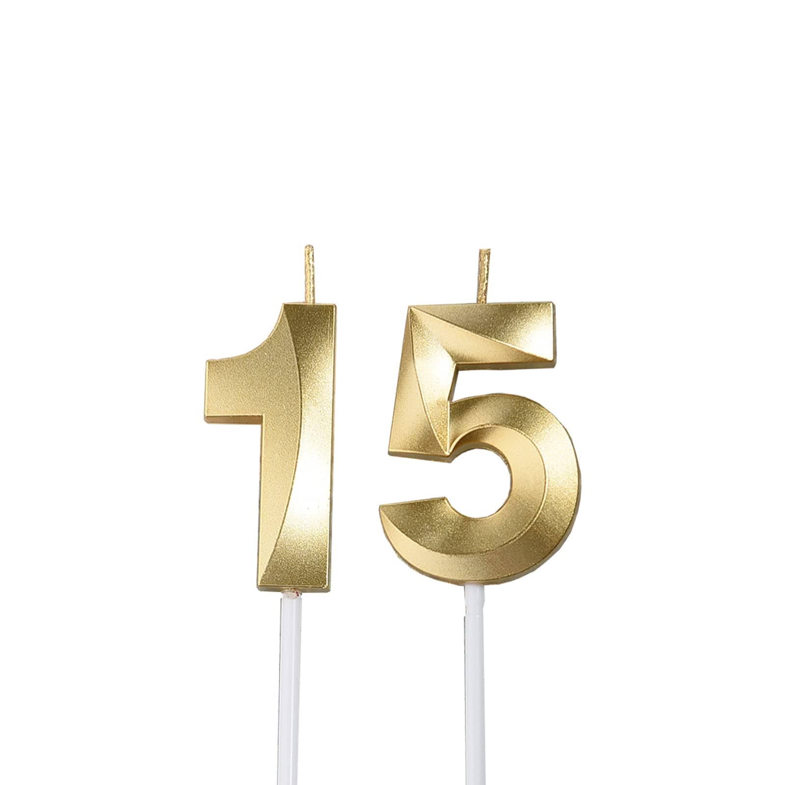 Gold 15th & 51 Birthday Candles,Gold Number 15 Cake Topper for Birthday Decorations Party Decoration