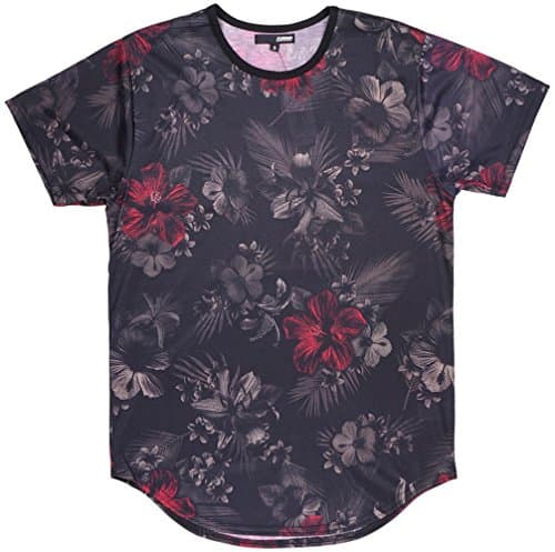 Elwood Men's Curved Hem Floral Tee in Black. S-2XL.