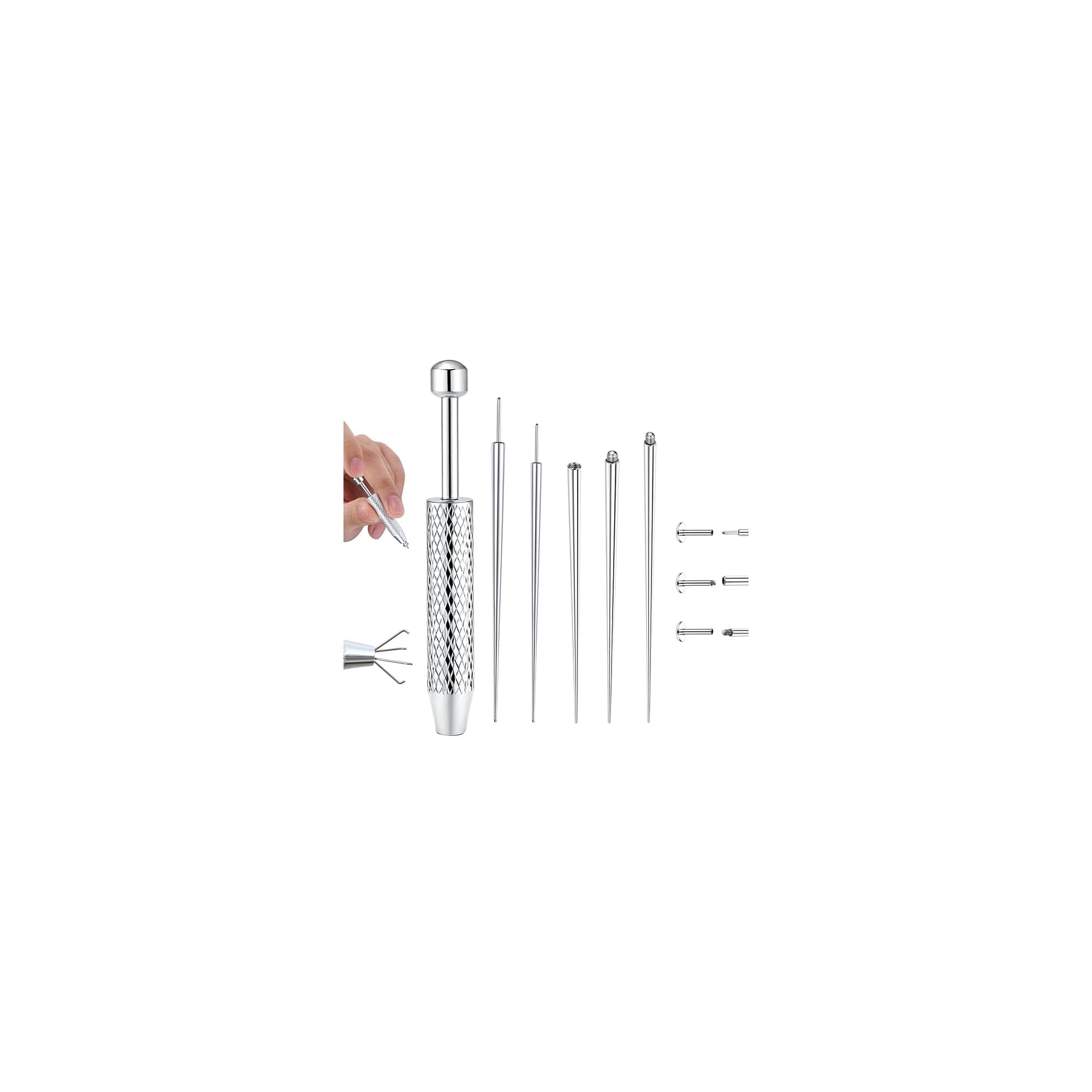 Piercing Taper Ball Grabber Tool for Changing Jewelry - 14G 16G 18G 20G Stainless Steel Flat Back Earrings Applicator Tool Threadless Insertion Pin Thread Body Piercing Kit for Ear Nose Lip