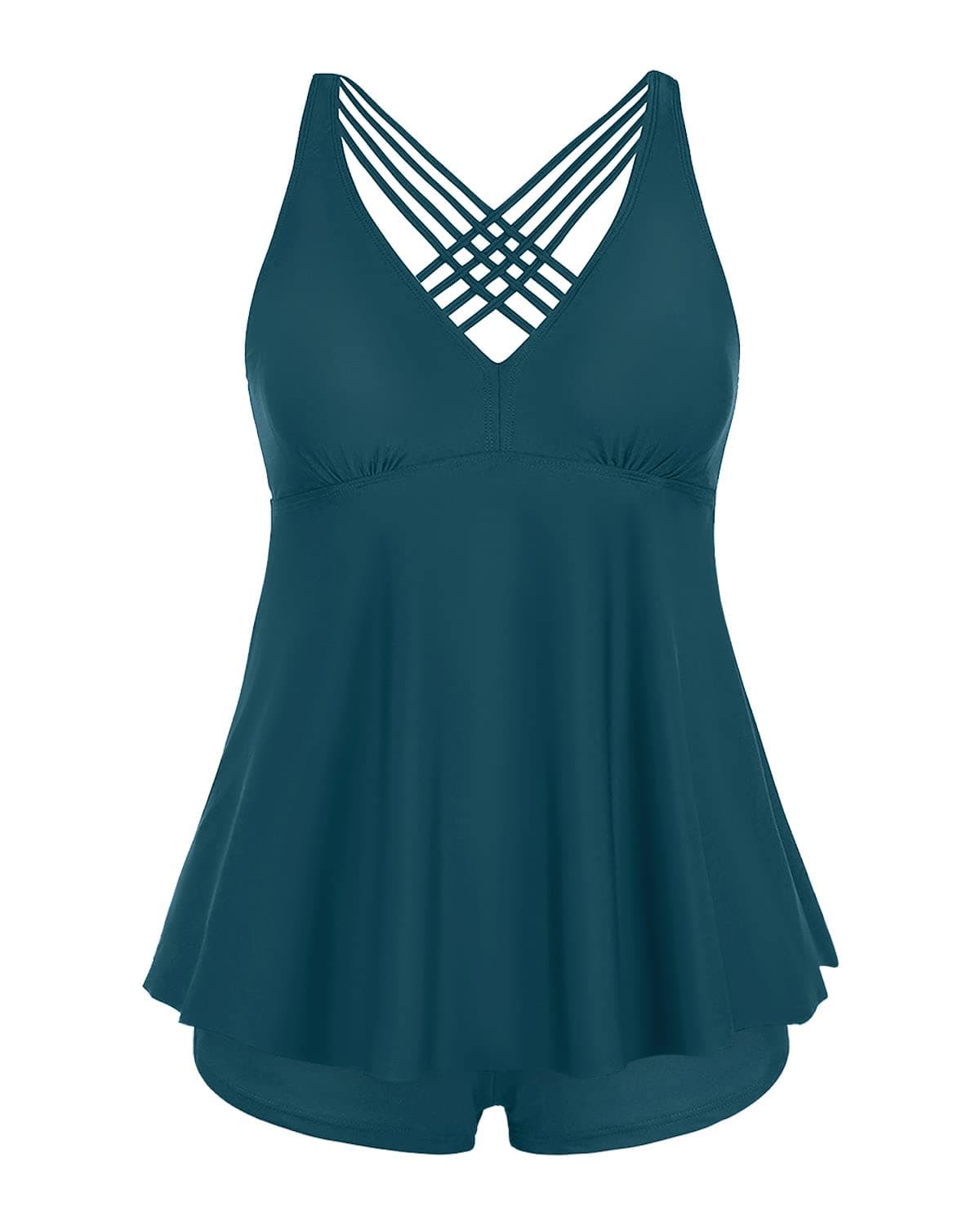 Plus Size Bathing Suits for Women Flowy Tankini Swimsuits with Shorts Athletic Two Pieces V Neck Swimwear