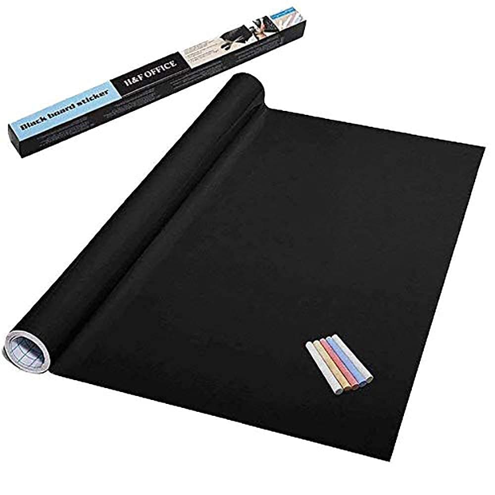 TimeTech Extra Large Chalkboard Sticker Blackboard Sticker with 5 Color Chalk,Wallpaper Contact Paper Chalkboard Contact Paper,Chalk Paper for School,Home,Office,78.7" X 17.7"- Black