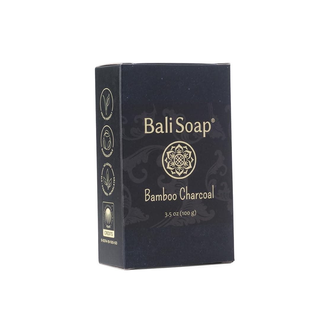 Bali Soap - Bamboo Charcoal Natural Soap Bar for Men & Women - Vegan, Handmade, Exfoliating - 3 Pack, 3.5 Oz Each